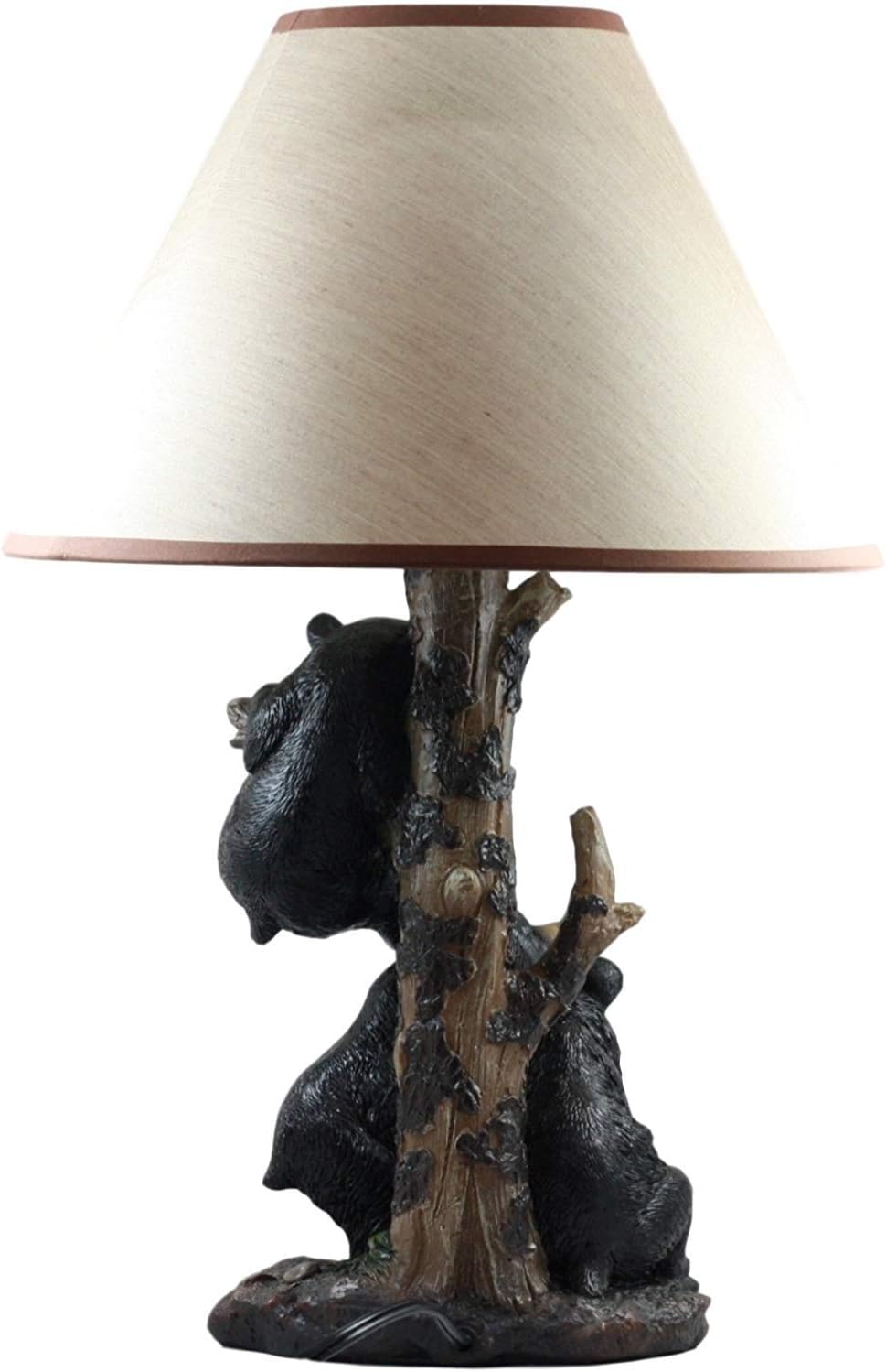 Ebros Wildlife Whimsical Climbing Black Bear Cubs Table Lamp Statue Decor with Bear Face Printed Shade Three Cuddly Sibling Bears Little Rascals Playing by Tree Desktop Lamp (Set of 2)