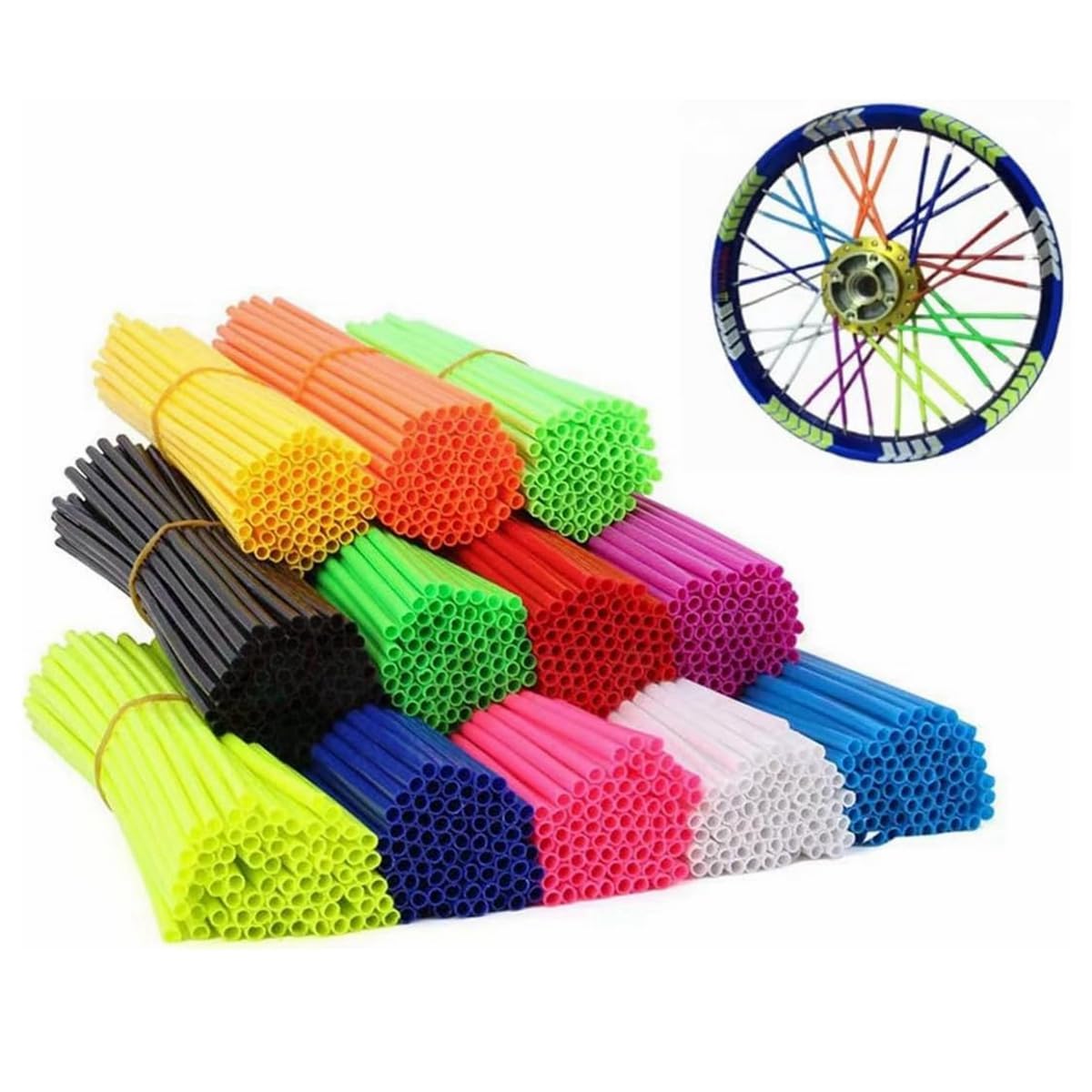 Photo 1 of 144 Pieces Spoke Skins Spoke Covers for Bike Wheels Rim Wraps Protector Covers for Bicycle, Wheelchair, Motorcycle Bike Decorations, 24CM/9.45Inch (Multicolored)