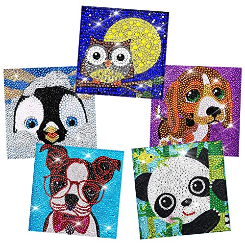 milaosk 5 Pezzi Pittura Diamante Bambini Animali, Diamante 5D Strass di Cristallo Ricamo Pittura Immagini Kit Arte di Cristallo Artigianato con Accessori, per la Decorazione della Parete