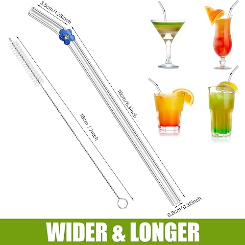 Miniatura 2 de Pajita de vidrio reutilizable resistente a roturas, pajitas de vidrio transparente con flores, bonitas pajitas de vidrio para batidos y bebidas