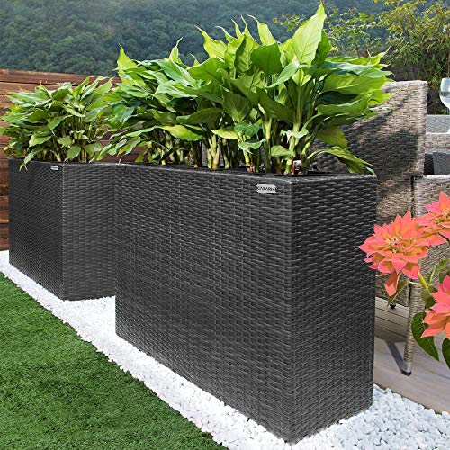 Pflanzkübel Casaria Blumenkasten mit 3 Innentöpfen aus Polyrattan