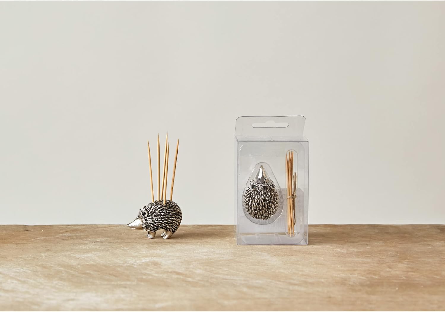 Creative Co-Op Hedgehog Toothpick Holder with Toothpicks, Silver