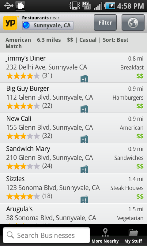 Aplicación YP Yellow Pages en Amazon Appstore