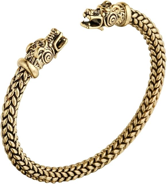 ZBOMR Men's Double Head Dragon Bracelet Stainless Steel Gold Sliver Norse Viking Adjustable Cuff Cool Polished Twisted Arm Ring Cable Bangles Pagan Jewelry