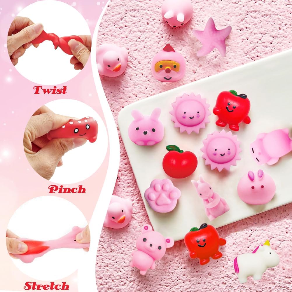 28 Packs Kawaii Mochi Squishy Toys, Squishies Stress Relief Fidget for Valentines Day Classroom Exchange Gifts School Prizes