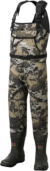 BASSDASH Kids Neoprene Chest Waders Bare Camo for Fishing Hunting with 600g Insulated Rubber Boot Foot for Children Youth