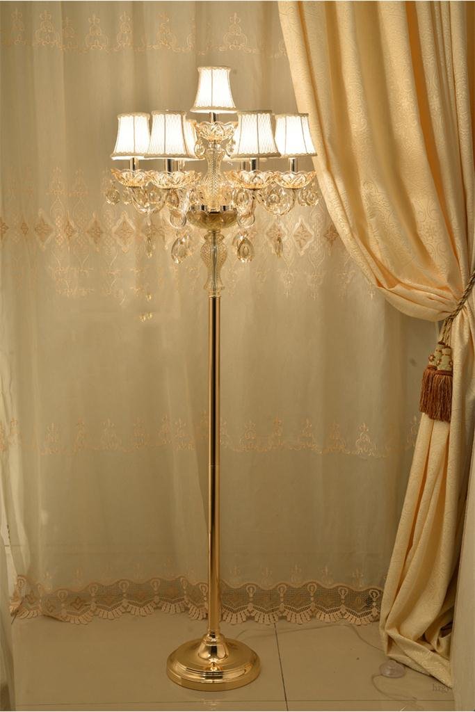Uncle Sam Li@ European Gold Crystal Floor Lamp Cloth Lampshade Living Room Bedroom Luxurycreative Floor Lamp E14 Reading and Craft Floor Lamp (Size : 7heads)