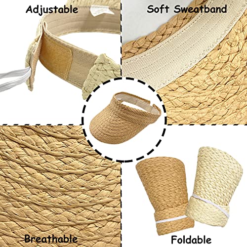 2 Pack Unisex Kids Sun Hats Beach Straw Uv Protection Caps For Boys Girls Summer Adjustable Wide Brim Visor(2Pcs Beige+Khaki,L) #TOP3
