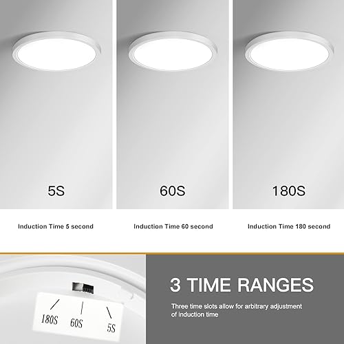 Miniatura 2 de HOREVO Motion Sensor Light LED Ceiling Light with 5s60s180s Timeout Adjustable, 19W 9" Flush Mount Ceiling Light with Radar Sensor, 5000k White for