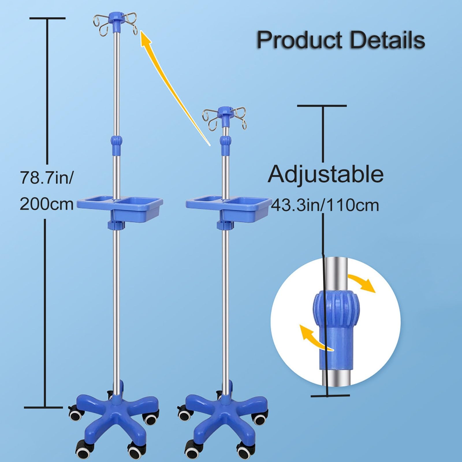 Soporte Portátil para Poste Intravenoso de Acero Inoxidable con Gancho de 4 Direcciones, Ajustable, para Hospitales, Atención Domiciliaria (Size : Pump Plate+Handle)