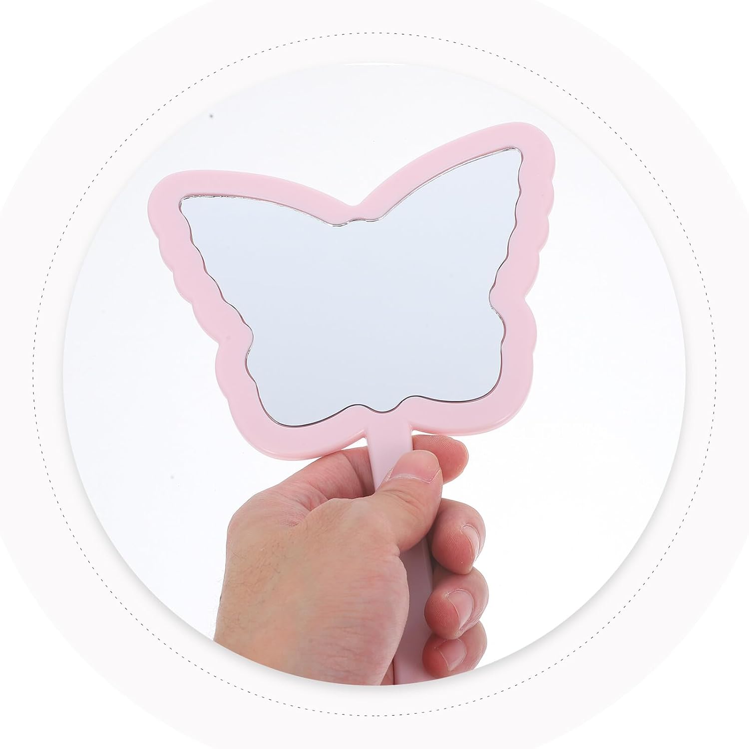 Butterfly Handheld Mirror for Women Portable Pink Vanity Mirror with Handle Hanging Hole
