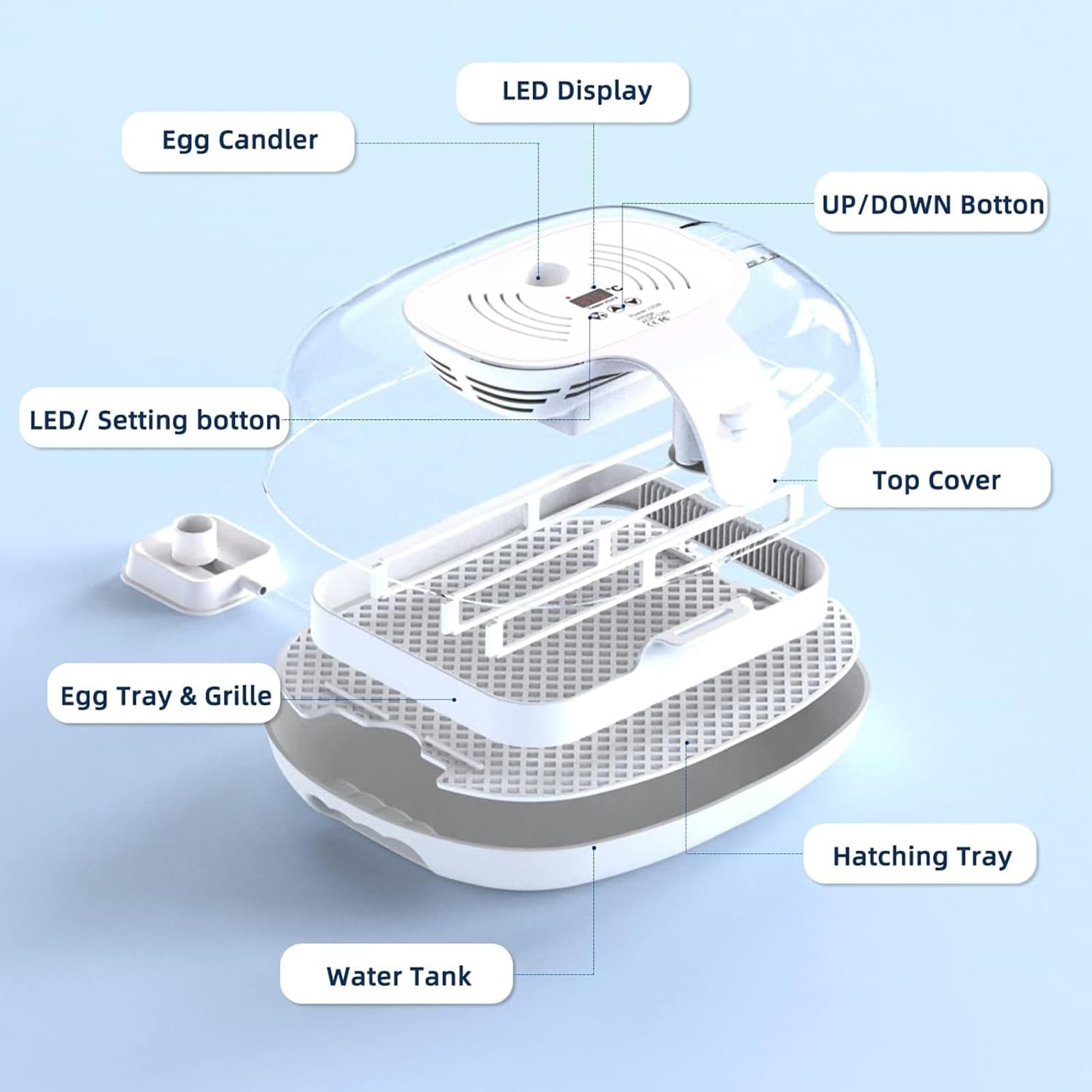 Incubatrice Automatica per Uova, Piccola Incubatrice Digitale può Contenere 16 Uova, con Girauova Automatico e Controllo della Temperatura, Candela per Uova a LED, Incubatrici per Uova