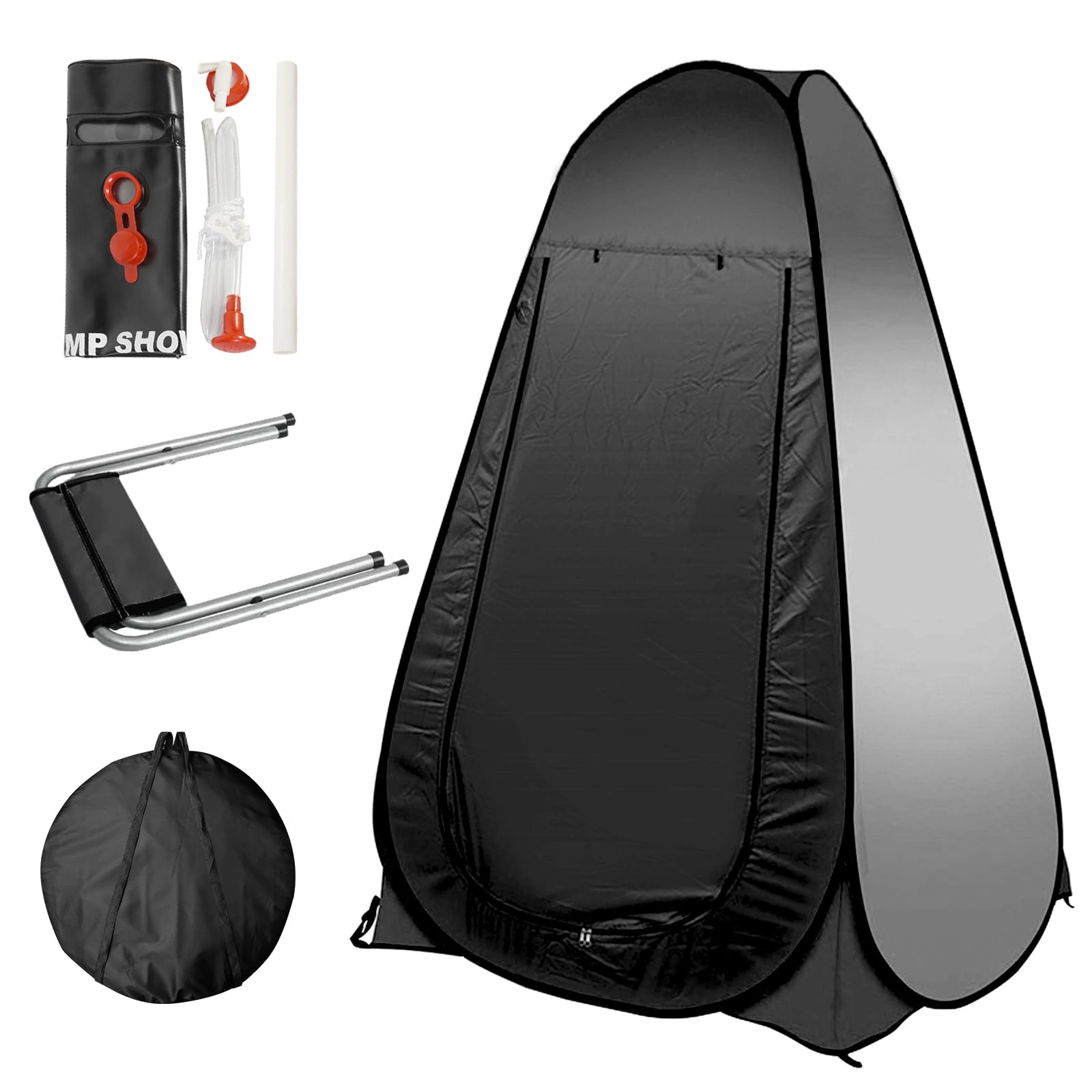 Petgin Pop Up Tent Upgrade Privacy Shower Tent Portable Outdoor Sun Shelter for Toilet Camping Biking Beach-Black,with Folding Chair & Shower Bag