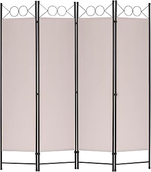4 Panel 68" H Room Divider Partition Folding Steel Frame Screen Freestanding Privacy Divider Portable Breathable Partition Japanese-Inspired Oriental Shoji Screen Wall Divider for Home Office, Tan