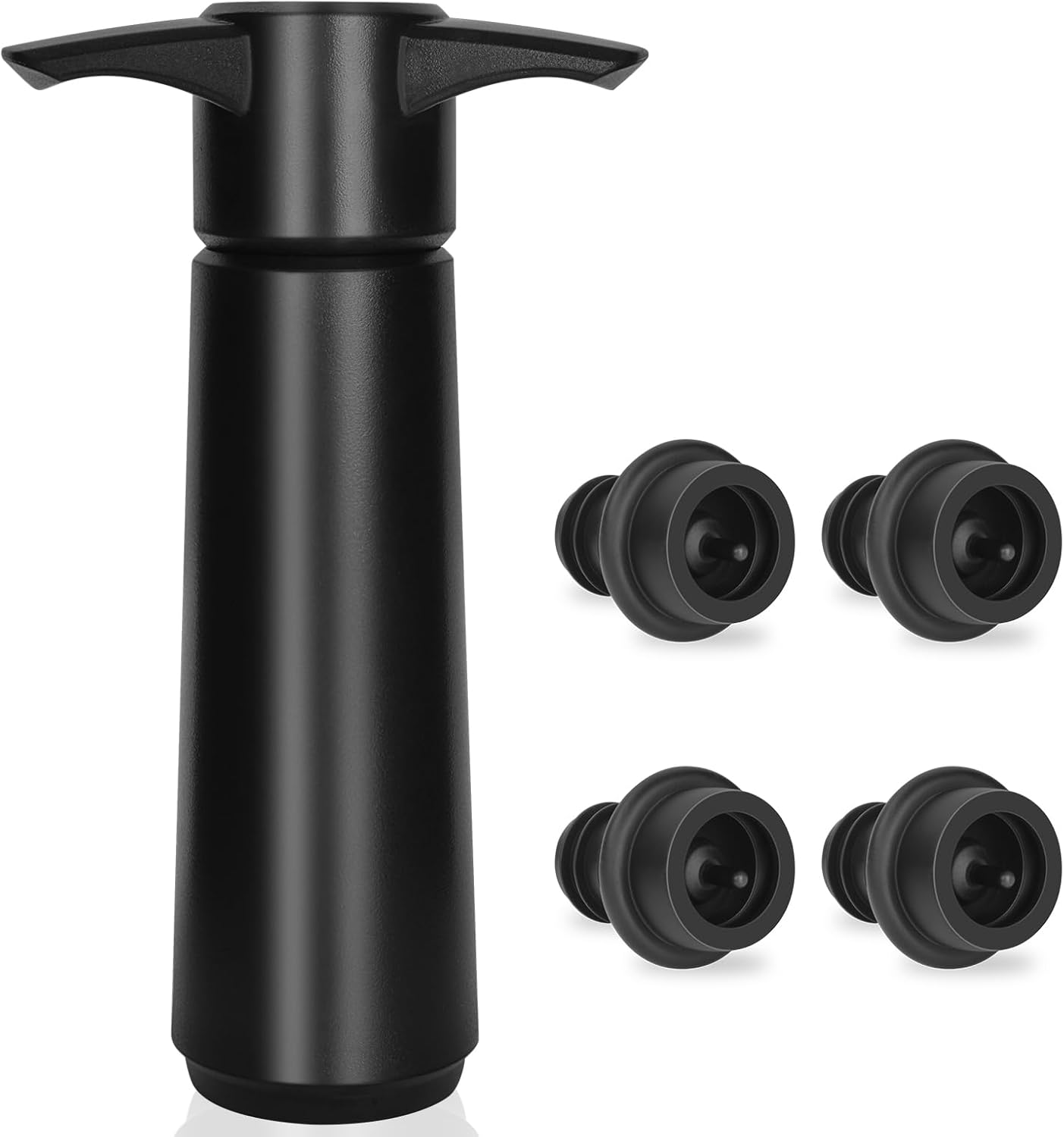 Philorn Wine Saver Pump with 4 Vacuum Stoppers, Wine Pump and Wine Vacuum Stopper, Reusable Bottle Sealer Keeps Wine Fresh for Kitchen Office Home Party, Black (4pcs Black)
