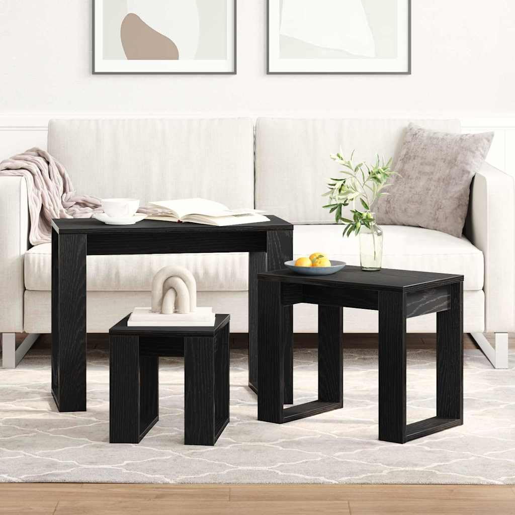 Mesas Nido 3 pcs Roble Negro Madera contrachapada Negro,862677