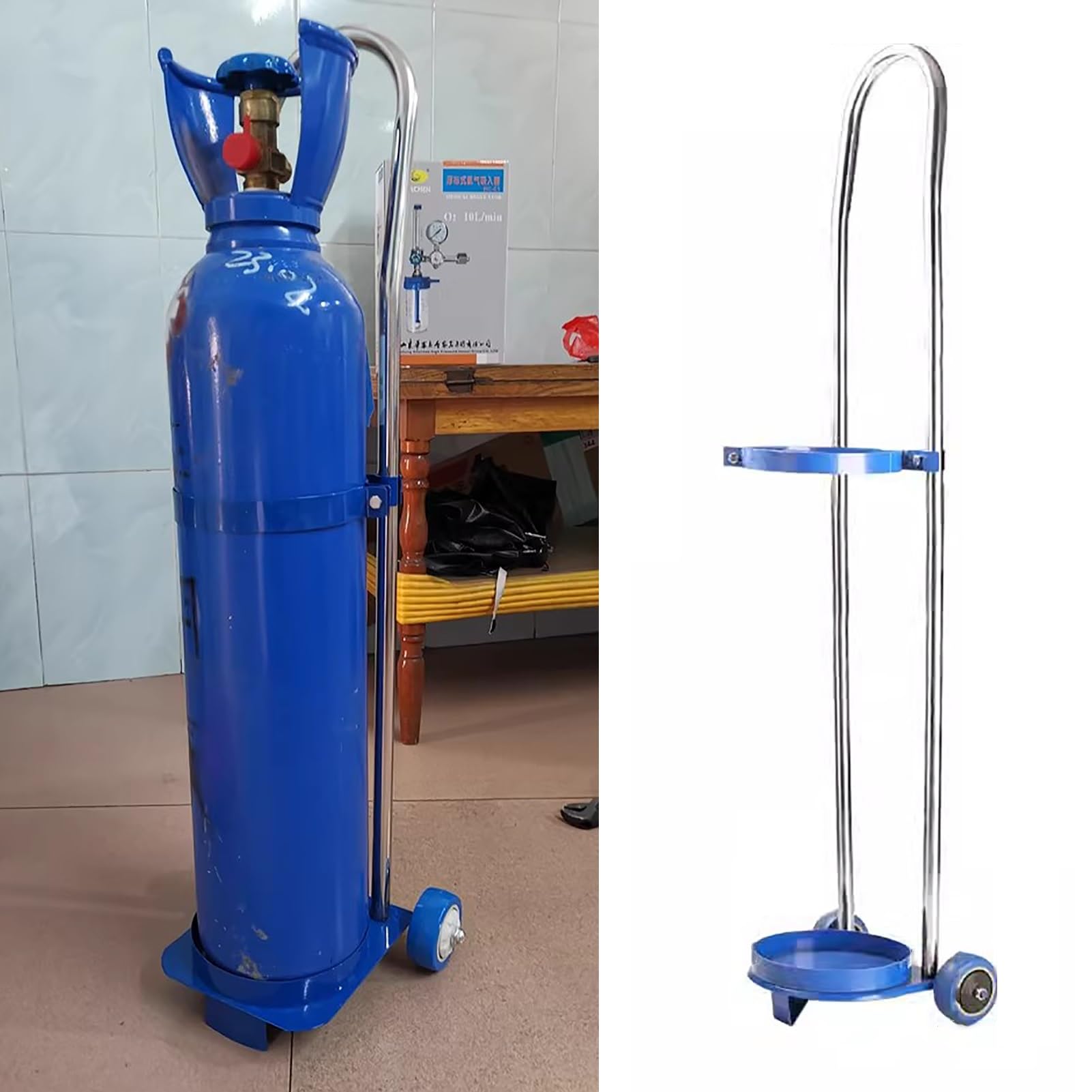 Soporte con Ruedas para Tanques de Oxígeno para Facilitar Su Transporte y Almacenamiento | Carro para Cilindros de Co2 con Estante Fijo | Acabado Duradero con Recubrimiento en Polvo | Ideal para Fábr