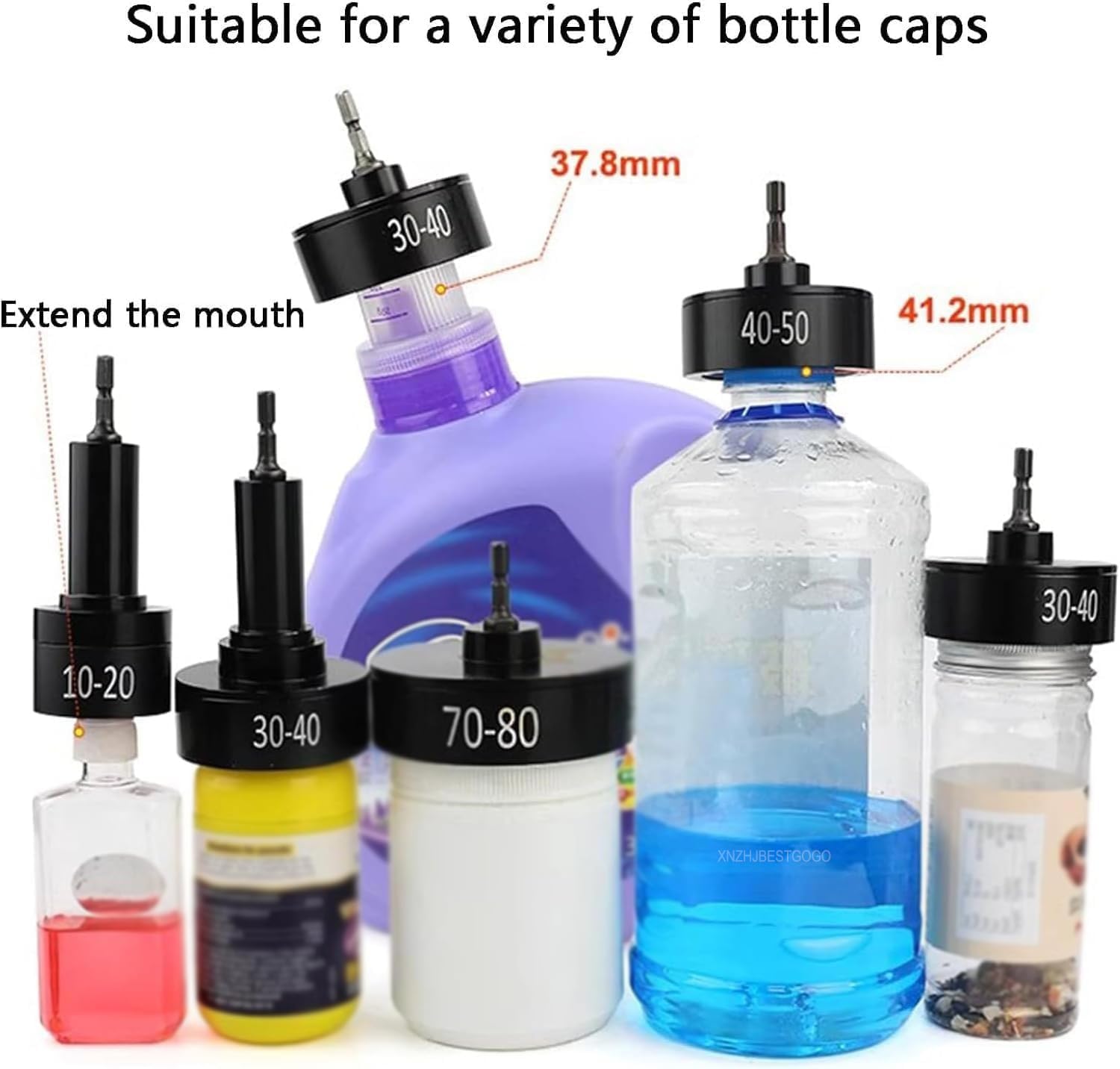 Tappatrice pneumatica, tappatrice manuale a vite con 6 teste per sigillare tappi di bottiglia in plastica, adatta a tappi da 10-50 mm, ideale per bevande e imballaggi alimentari