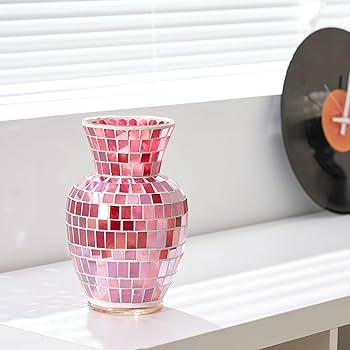 Amazon.com: WLGRANJIA Pink Mosaic Glass Flower Vase, 8.7