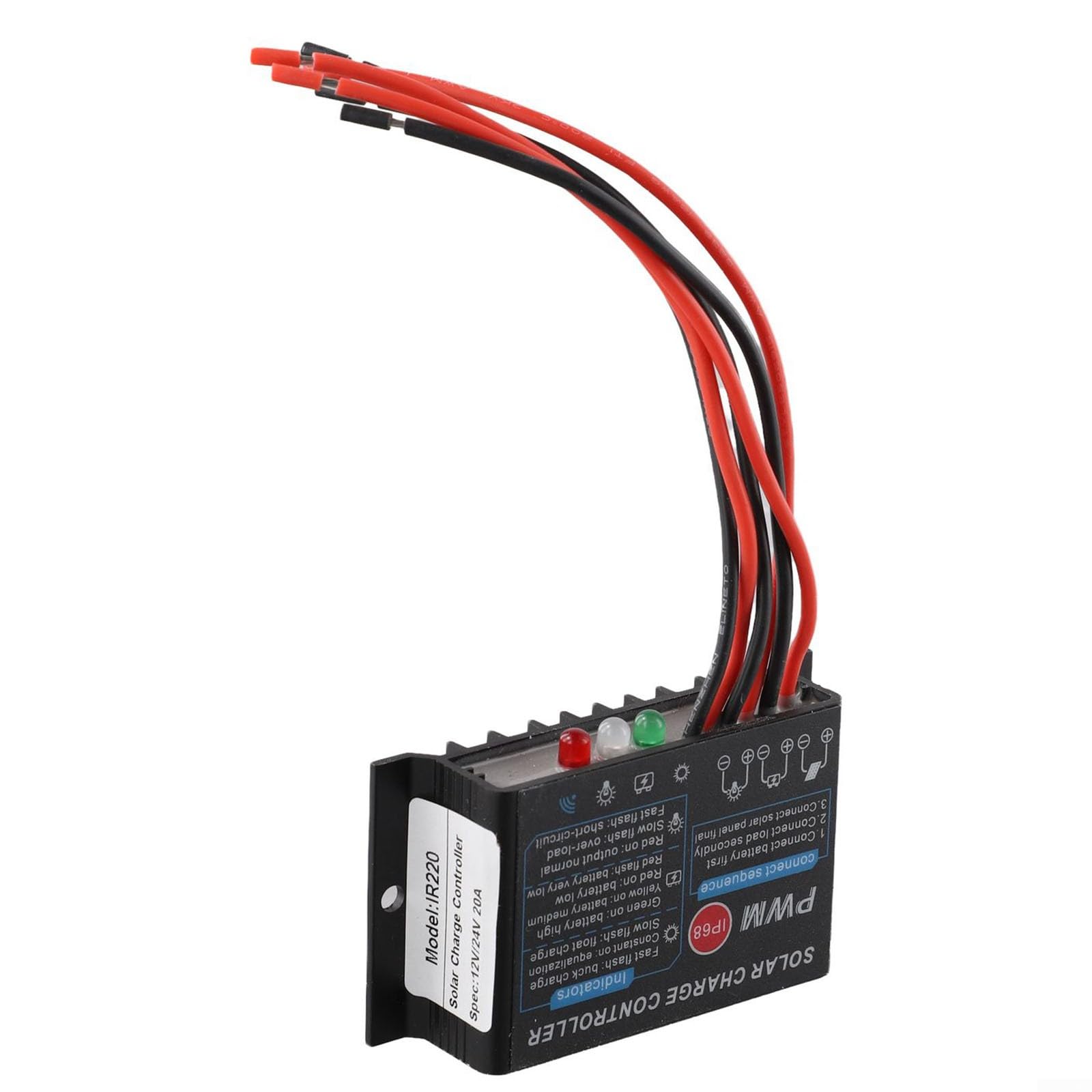 HpLive Solarer Laderegler 20A IP68 Wasserdicht für PWM 12V/24V 24-Stunden-Lastentladung Solarladeregler für Alternative Energiesysteme