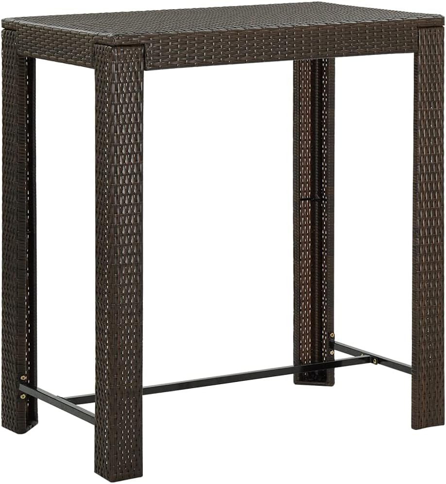 SKM Patio Bar Table Brown 23.8"x23.8"x43.5" Poly Rattan