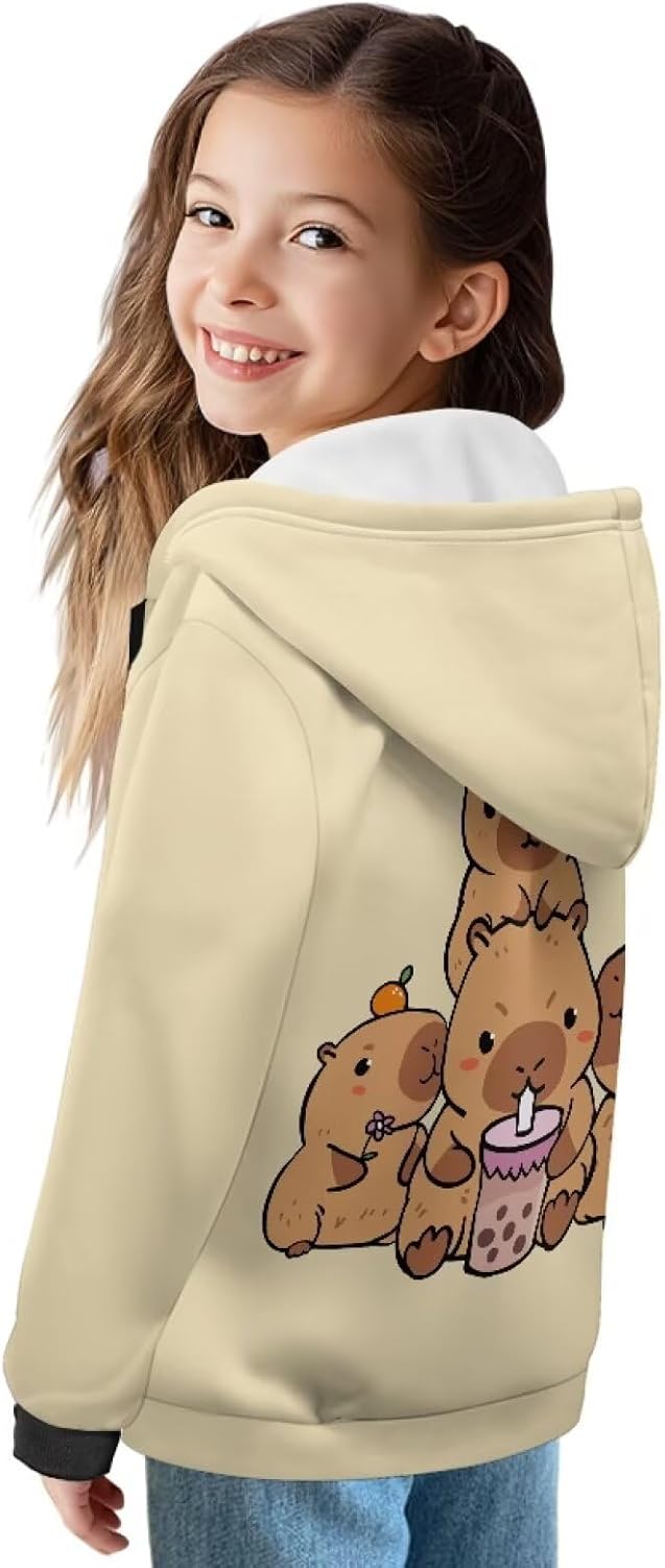 Biyejit Youth Kids Hoodies for Girls Boys with Pocket Fleece Zip Front Hoody Sweatshirt Long Sleeve Tops for Age 6-16 Years