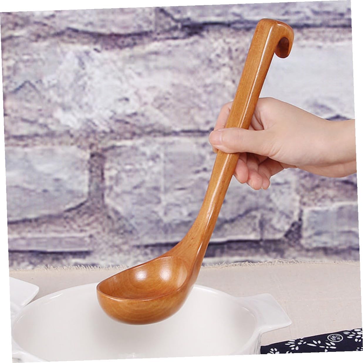 Wooden Soup Ladle with Long Handle, Large Bowl for Cooking