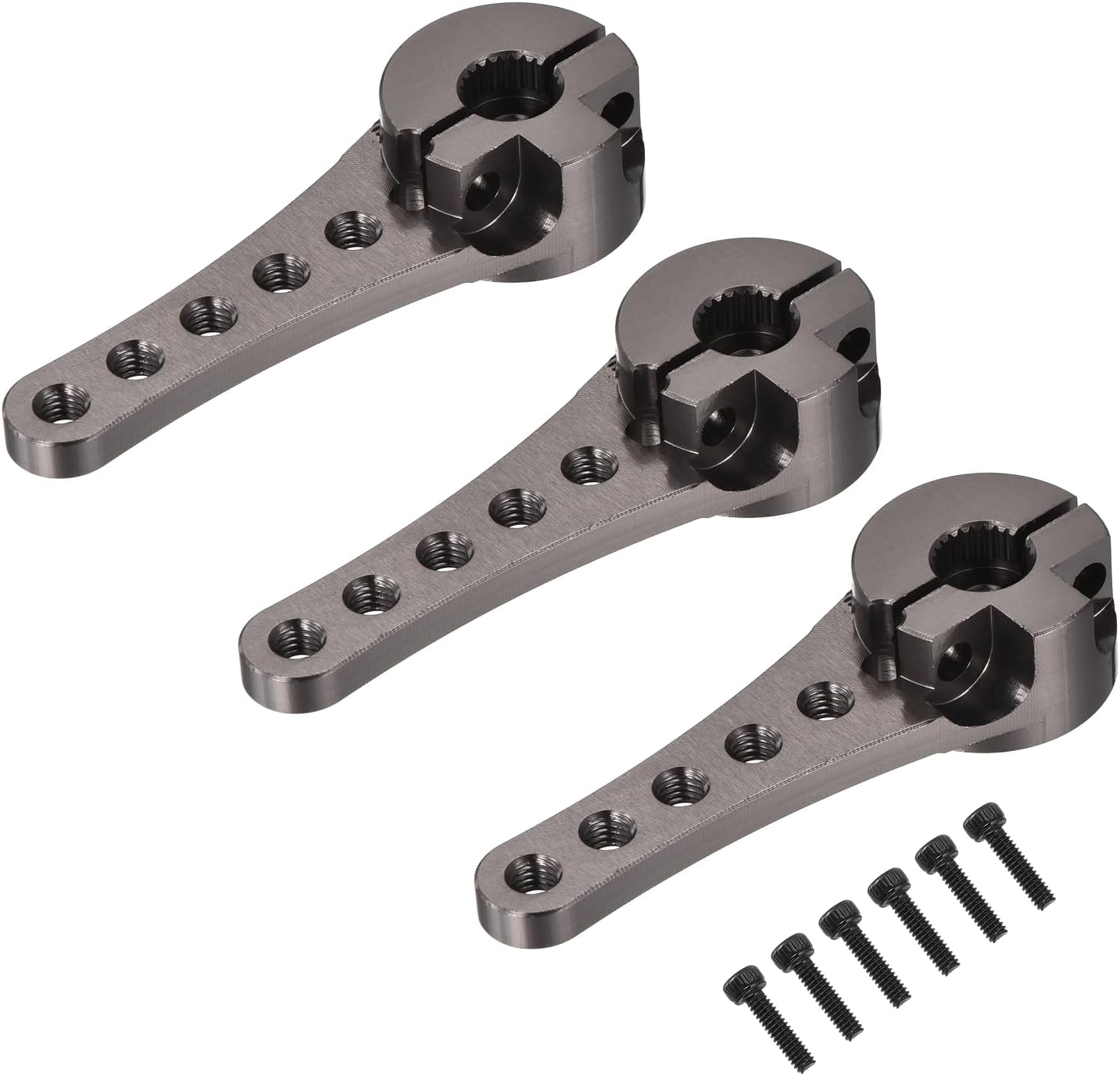 MECCANIXITY 3 Pcs Aluminum Servo Horn Long 25T Steering Arm 46mm Length Bright Gray Suitable for DIY RC Car/Boat/AirplanesBoat Model Accessories with M2.5 Screws