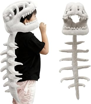 Spinosaurus Plush Dino Outfit, 3D Realistic Dinosaur Skeleton Plush Costume, Wearable Soft Fossil Outfit, Halloween Fun Dinosaur Costume, Funny Dino Skeleton Headgear Hat for Cosplay and Theme Parties