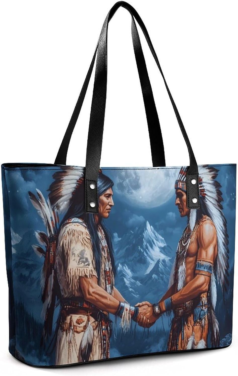 Native Indian Chiefs Wolf And Moon Women's Satchel Handbags Tote Shoulder Bag Purses for Travel Shopping Work