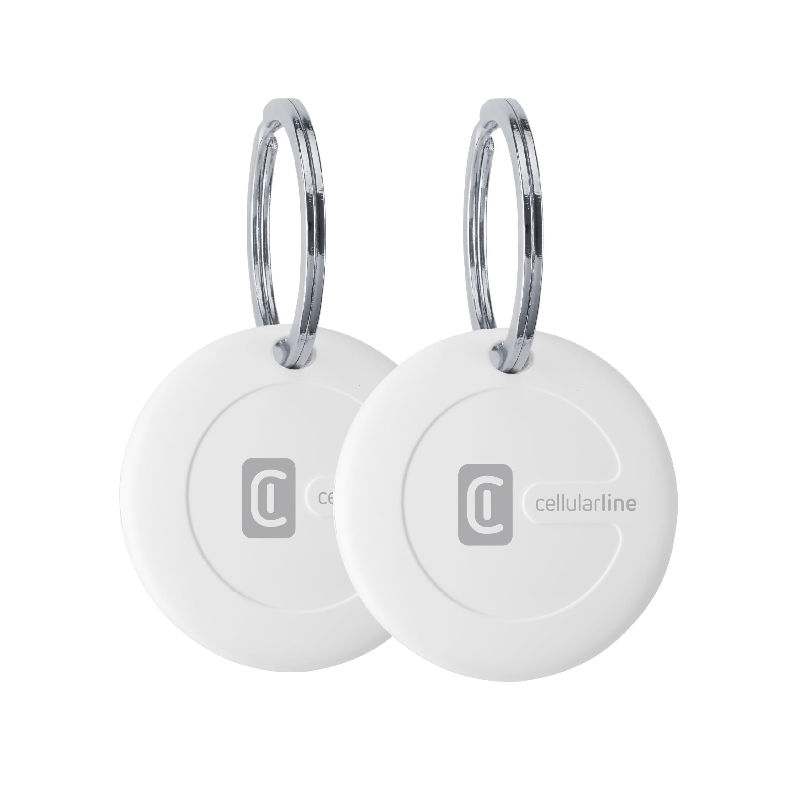 Cellularline TRACY Find Me 2 Pack - Localizzatore oggetti compatibile Apple iOS - Batteria sostituibile 1 anno - Resistente polvere acqua 1m - Bianco