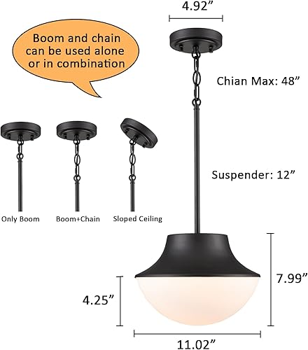 Miniatura 5 de Iluminación colgante de granja de mediados de siglo para cocina, 11.02 pulgadas, color negro mate, luces colgantes para isla de cocina con vidrio de