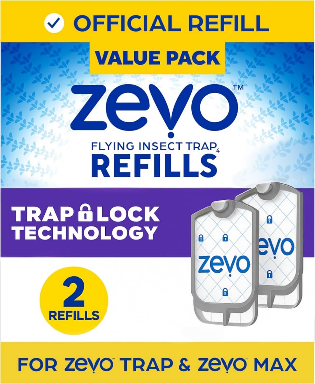 Zevo Plug-in Flying Insect Trap Refills, 2 Cartridges, Safe Indoor Bug Control for Home Use