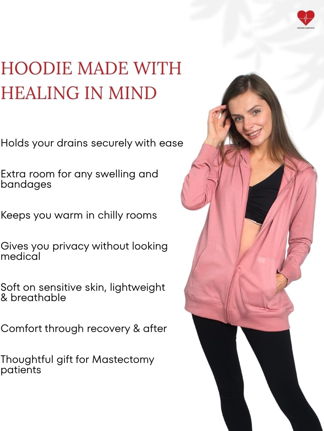 Inspired Comforts Mastectomy Recovery Hoodie with Drain Pockets