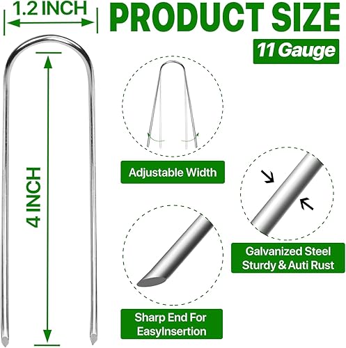 Miniatura 8 de TiTifield Estacas de jardín en forma de U, 180 paquetes de estacas de riego de calibre 11 de 4 pulgadas, grapas galvanizadas resistentes para tubos,