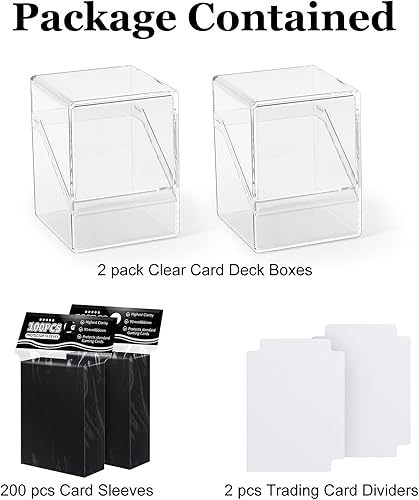 Miniatura 6 de Paquete de 2 cajas para tarjetas, funda para cartas y 200 fundas para tarjetas con divisores, caja de almacenamiento transparente de tamaño
