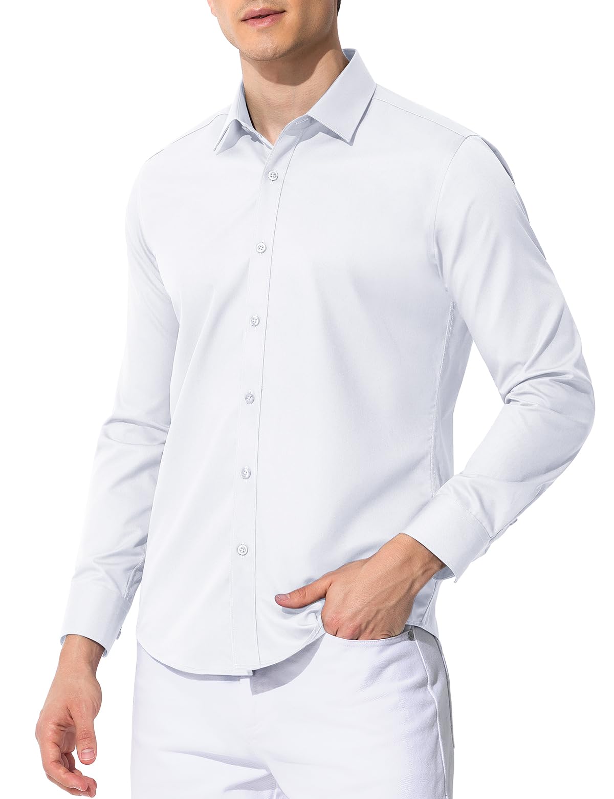 Camicia Uomo Senza Stirare Maniche Lunghe con Bottoni Fibra di bambù Senza Pieghe Business Elegante Camicie