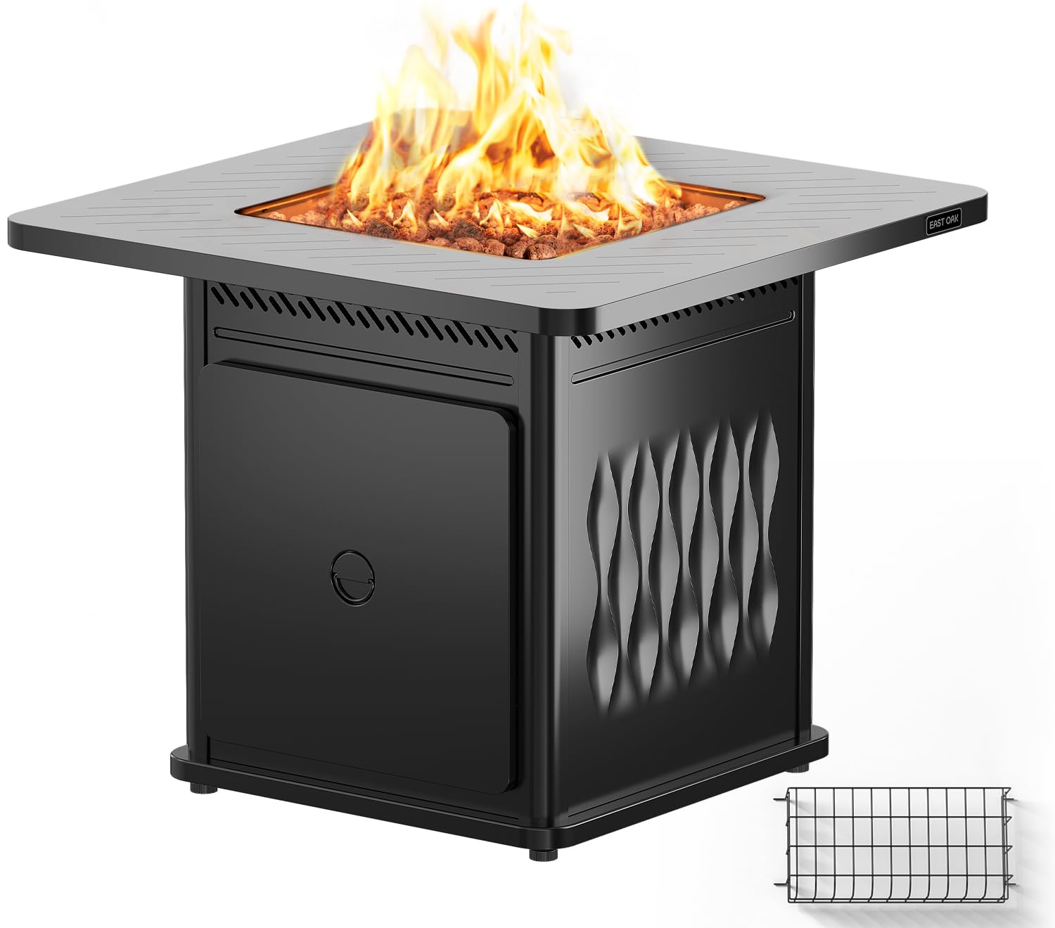 EAST OAK 32'' Propane Fire Pit Table, 50,000 BTU Steel Gas FirePit for Outdoor, Outside Patio Deck and Garden, CSA Certified Fire Table with Magnetic Lid, Cover-Storage Basket and Lava Rock , Black