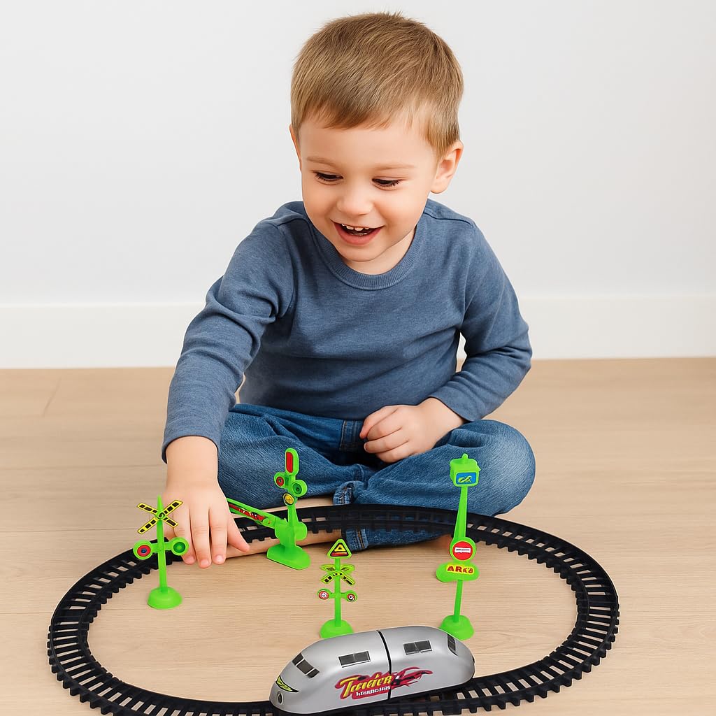 XQZMEE High Speed Battery Operated Train Set with 180 cm Track Length | Assembly Required | Includes Stickers & Signals | Electric Toy Train for Kids (2 AA Battery Not Included) 2