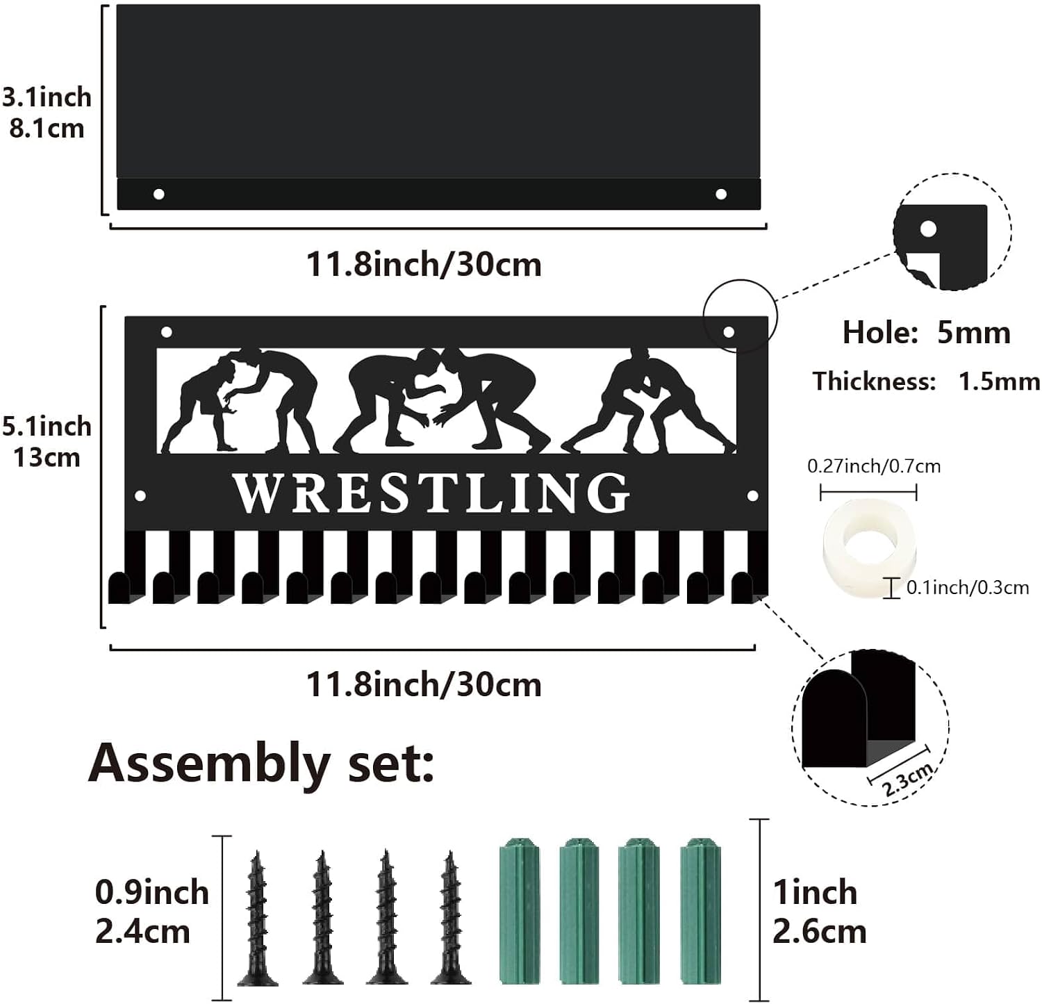 CREATCABIN Wrestling Medal Hanger Display with Shelf Trophy Medal Holder Sports Frame Hooks Hanging Awards Wall Mount Medal Rack for Holding up Over 70 Medals Wrestler Badges Organizer 11.8 x 5.1Inch