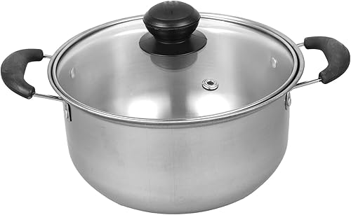 Miniatura 10 de Sartén de sopa de acero inoxidable con tapa, olla de sopa, olla de cocción antiadherente con asa, olla para pasta, utensilios de cocina (6.3 x 6.3