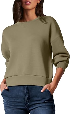 Glamaker Womens Striped Crewneck Sweatshirt Pullover Casual Long Sleeve Cropped Shirts Loose Fit Tops