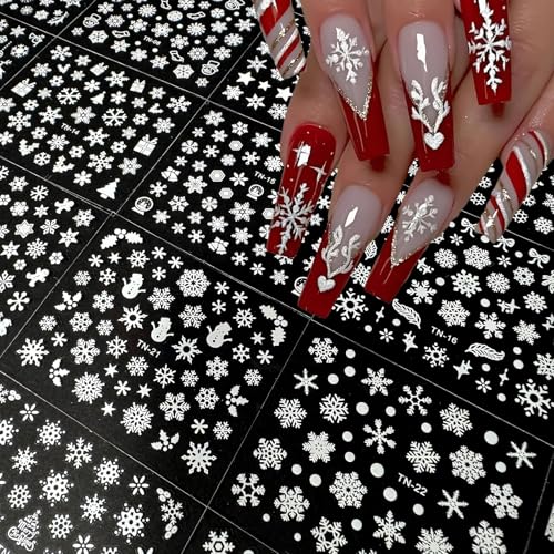 Tisaindor 30 Pcs White Snowflake Christmas Nail Art Stickers