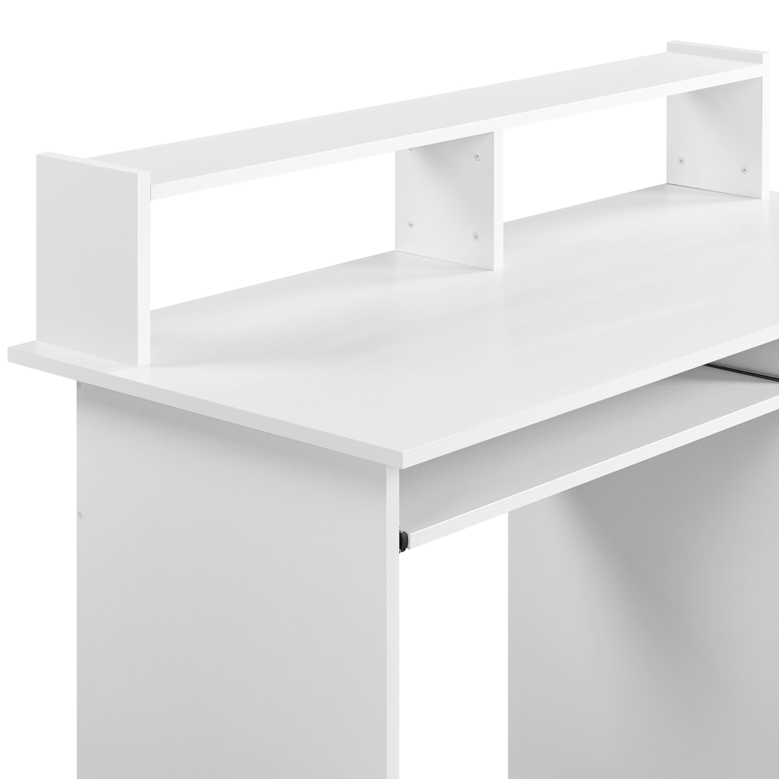 Yaheetech Escritorio con Cajón y Estante Ajustable, Mesa Ordenador con Bandeja para Teclado, Mesa de PC con Soporte de Monitor, para Estudio Dormitorio Oficina, Blanco