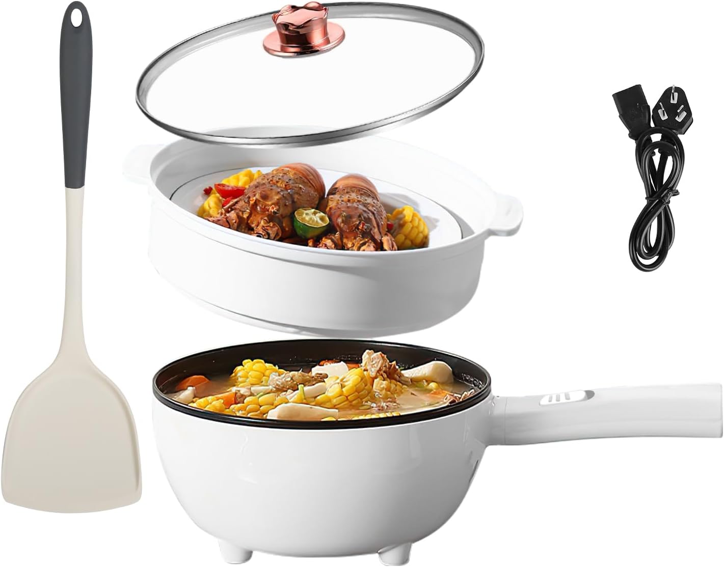 Olla Eléctrica Portátil KOCASO con Tapa de Vidrio y Espátula, 3L