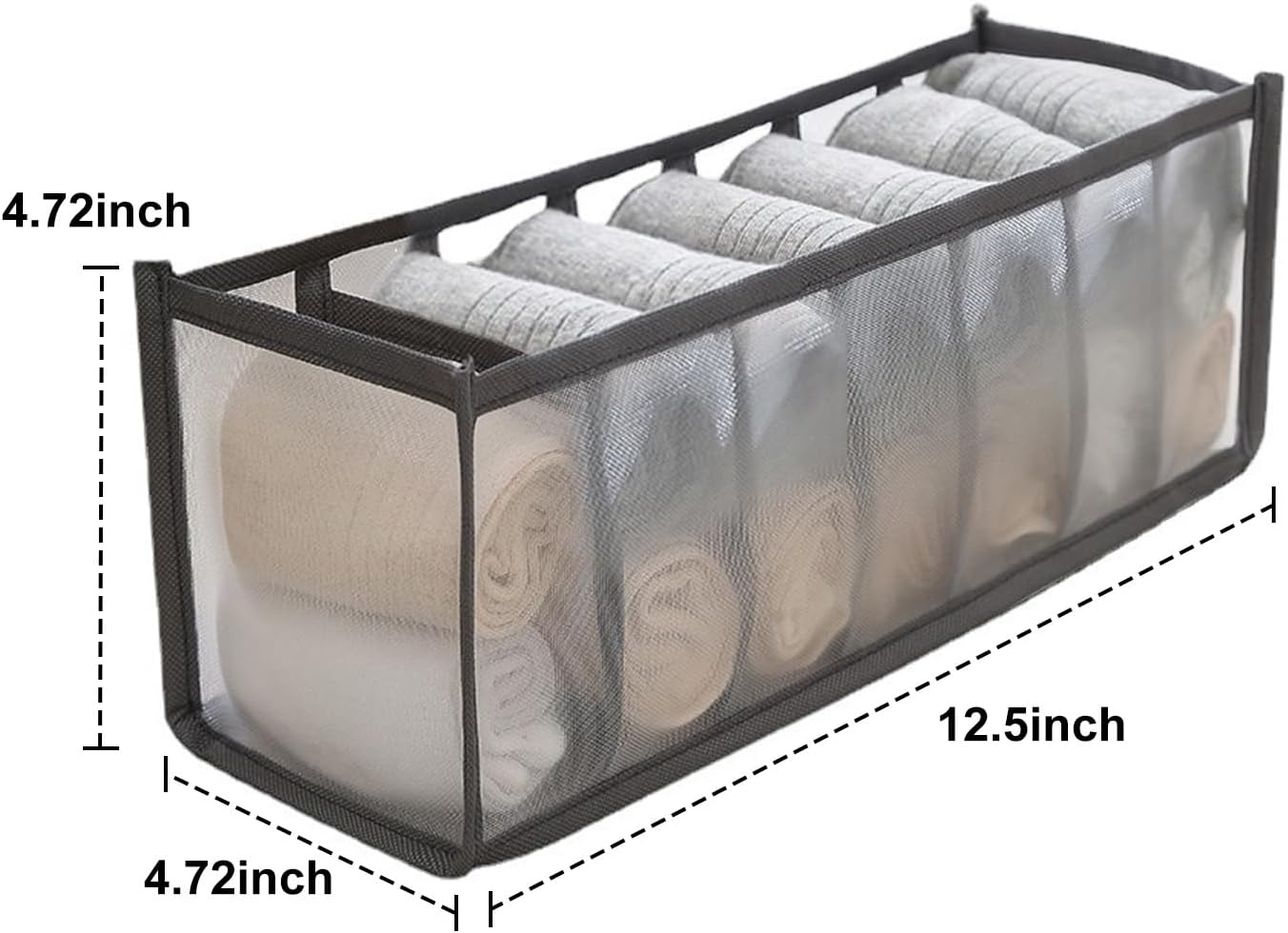 Caixa de armazenamento de roupa íntima de 7 compartimentos com malha de nylon respirável, organizador de gaveta dobrável para meias, lingerie e pequenos itens de roupas Caixa de armazenamento de roupa íntima de 7 compartimentos com malha de nylon respirável, organizador de gaveta dobrável para meias, lingerie e pequenos itens de roupas