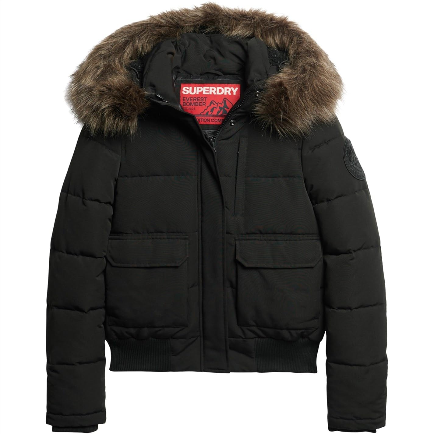 Superdry COAT EVEREST HOODED PUFFER BOMBER Jet Black 16 Women, Jet Black, UK 16