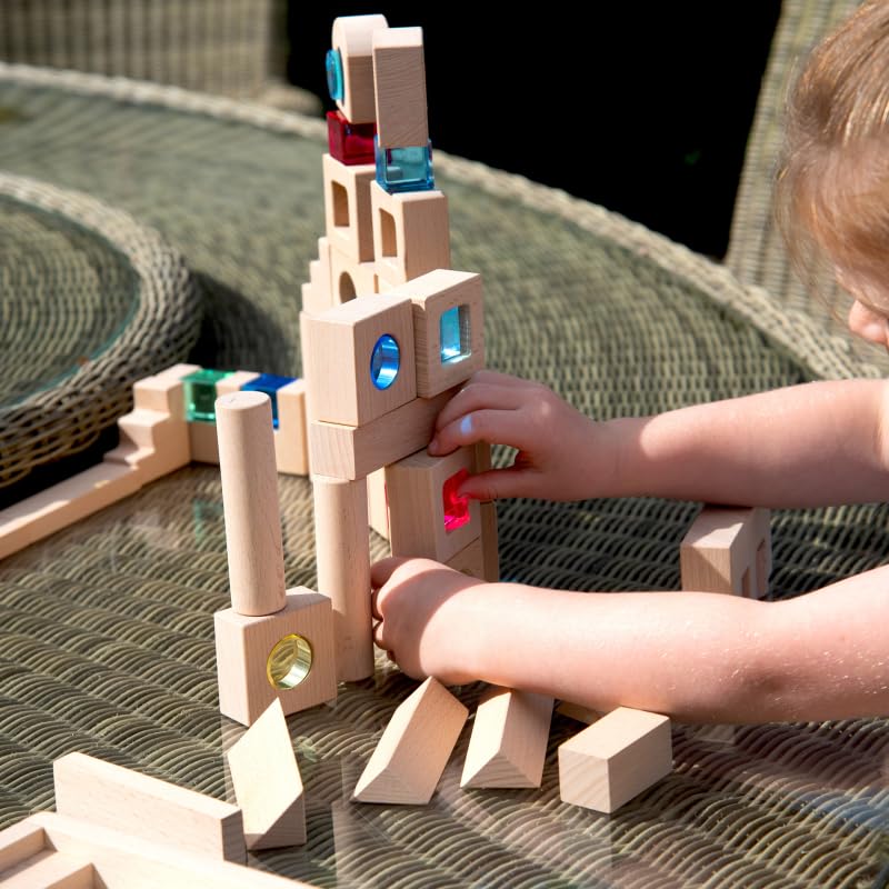 tickit Wooden Gem & Kaleidoscope Block Set – 82-teiliges sensorisches Bauset mit Holztablett für offenes, fantasievolles und lehrreiches Spielen