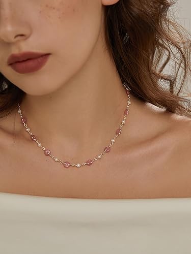 Miniatura 10 de DAUMIER Freshwater Pearl Donut Red Agate Choker January Birthstone Jewelry Necklace for Women