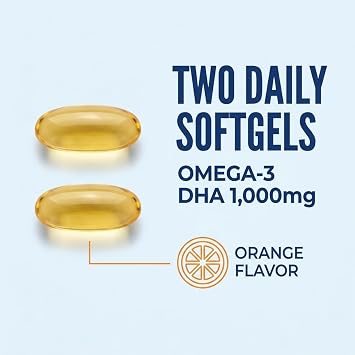 Oceanblue Essentials Brain Fuel Omega-3 DHA High Potency EPA DHA Omega 3 Supplement for Brain & Eye Support Burpless Wild Caught Fish Oil Orange Flavor, 60 Softgels (30 Servings)